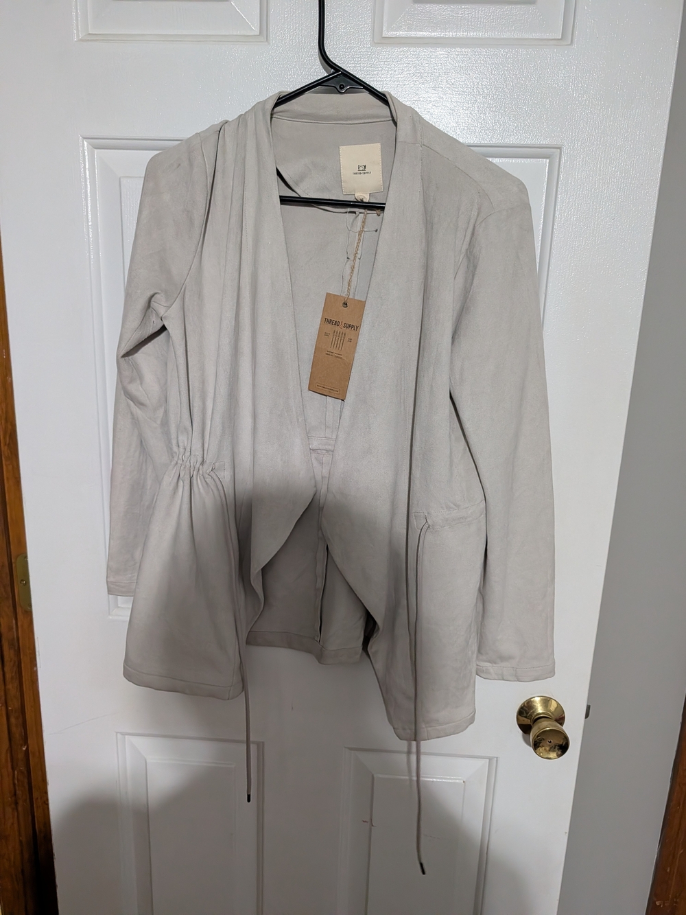 Thread & Supply Light Gray Open-Front Draped Jacket